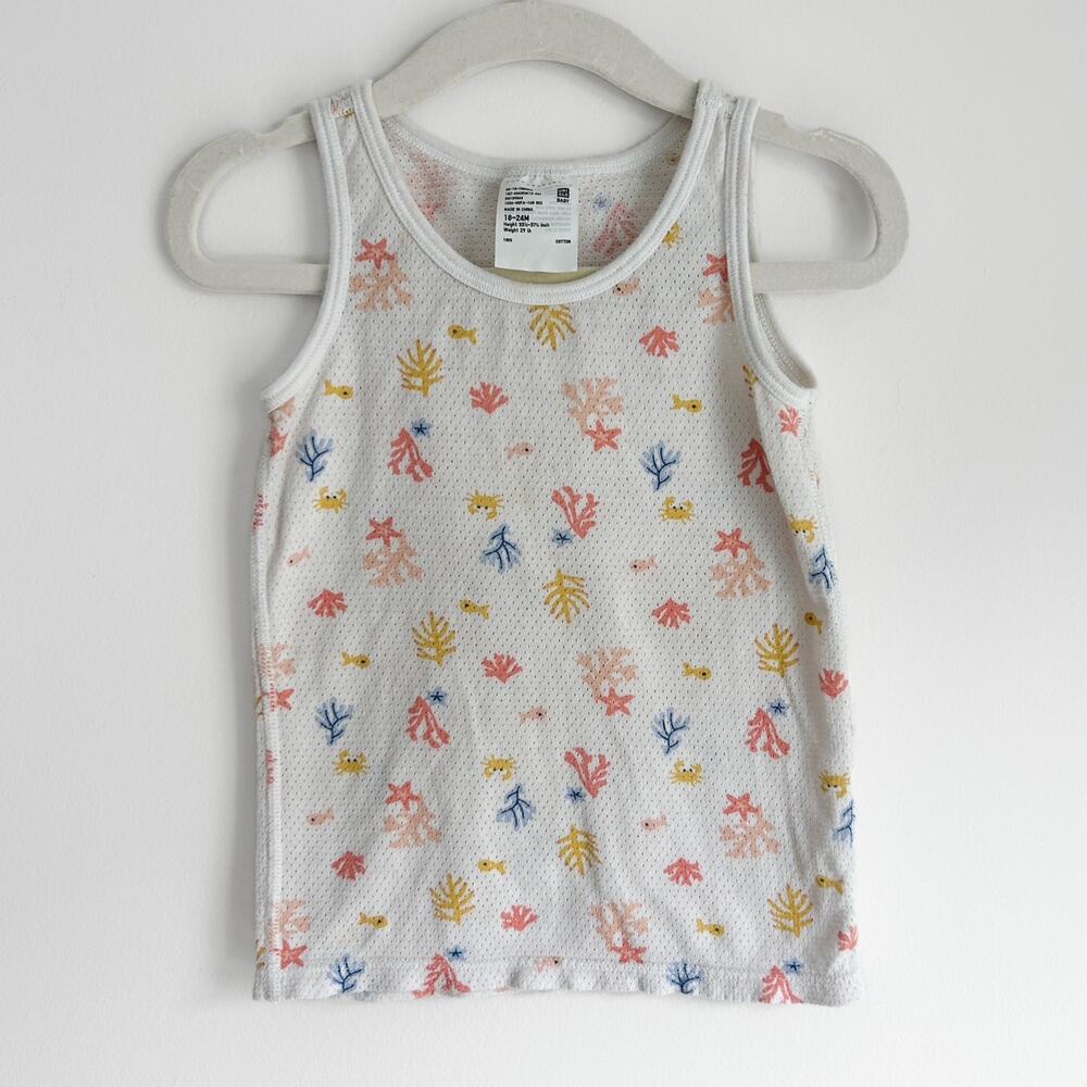 Uniqlo Baby Cotton Mesh Tank Top Size 18-24 Under the Sea Fish Crab Print